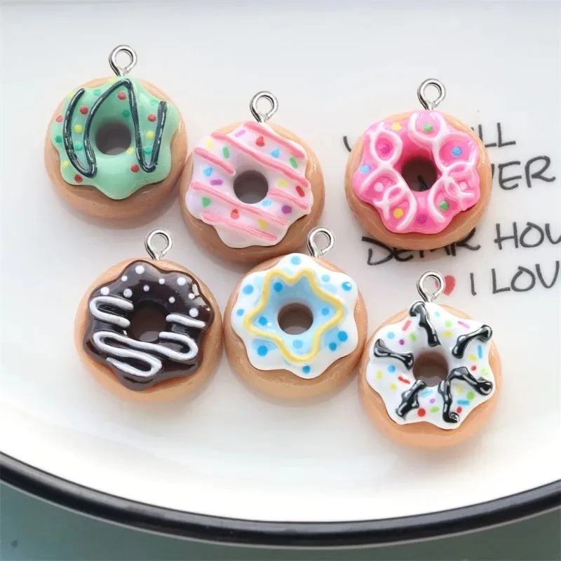 Resin Art Earrings - 10Pcs Resin Donut Charms Colorful Mini