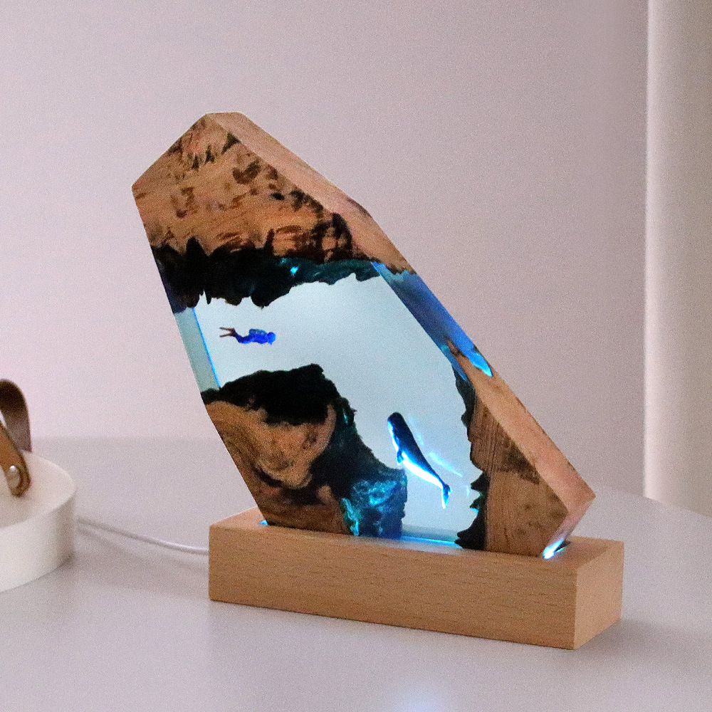 Resin Art For Anniversary Gift - New Underwater Cave Whale Diver Home