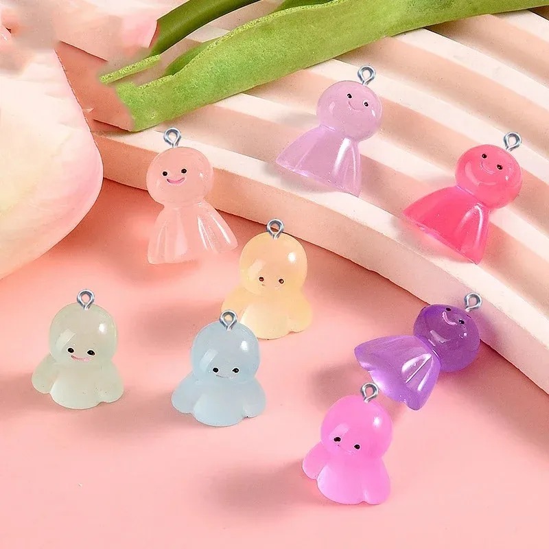 Resin Art Earrings - 10Pcs Glow In Dark Cartoon Doll