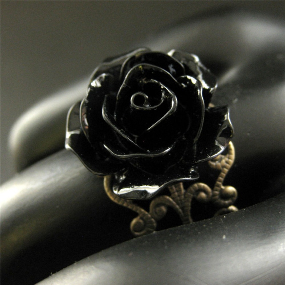 Resin Art Ring - Temperament Retro Black Resin Stereo Rose