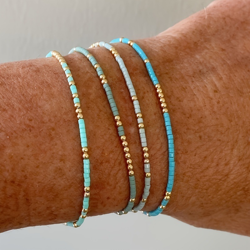 Resin Art Jewelry Kit - 4 PCS Turquoise Color Seedbeads Stretch
