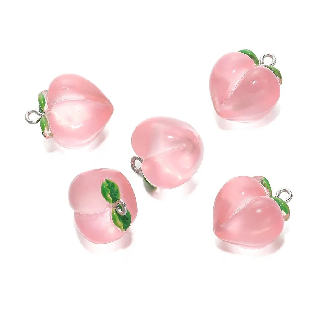 Resin Art Earrings - 10Pcs Transparent Pink Peach Resin Charms