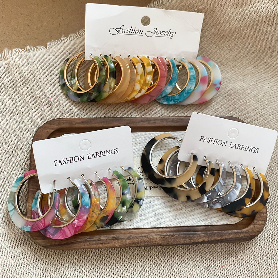 Resin Art Ring - Fashion Big Circle Acrylic Earrings Set
