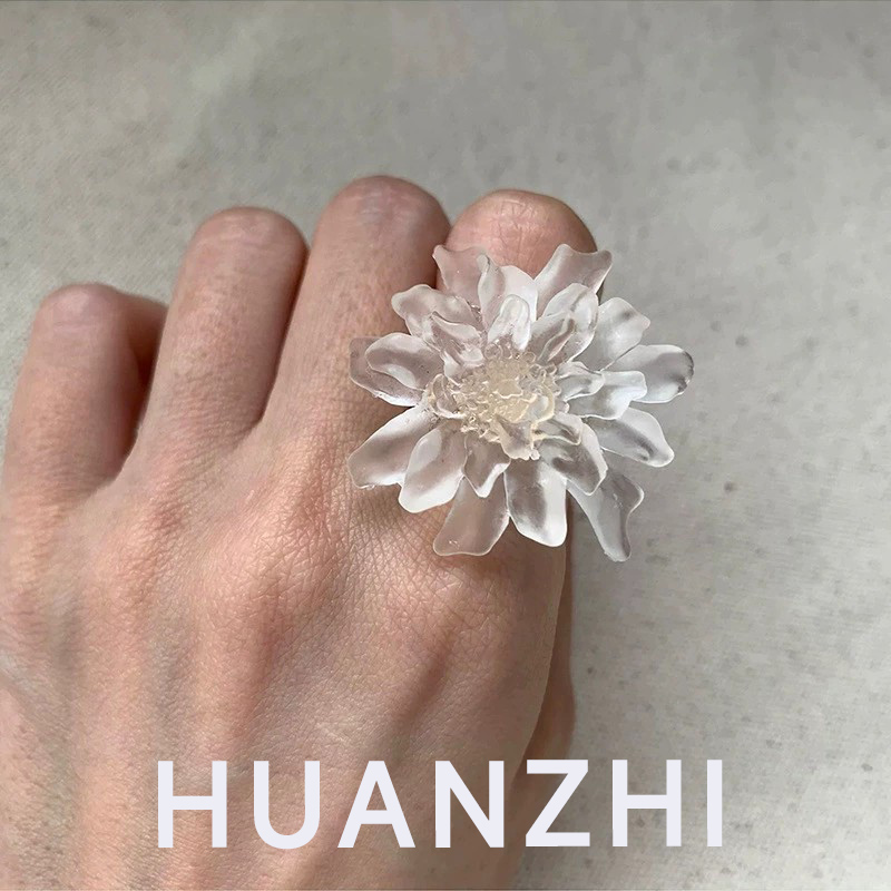 Resin Art Ring - HUANZHI White Transparent Frosted Resin Flower