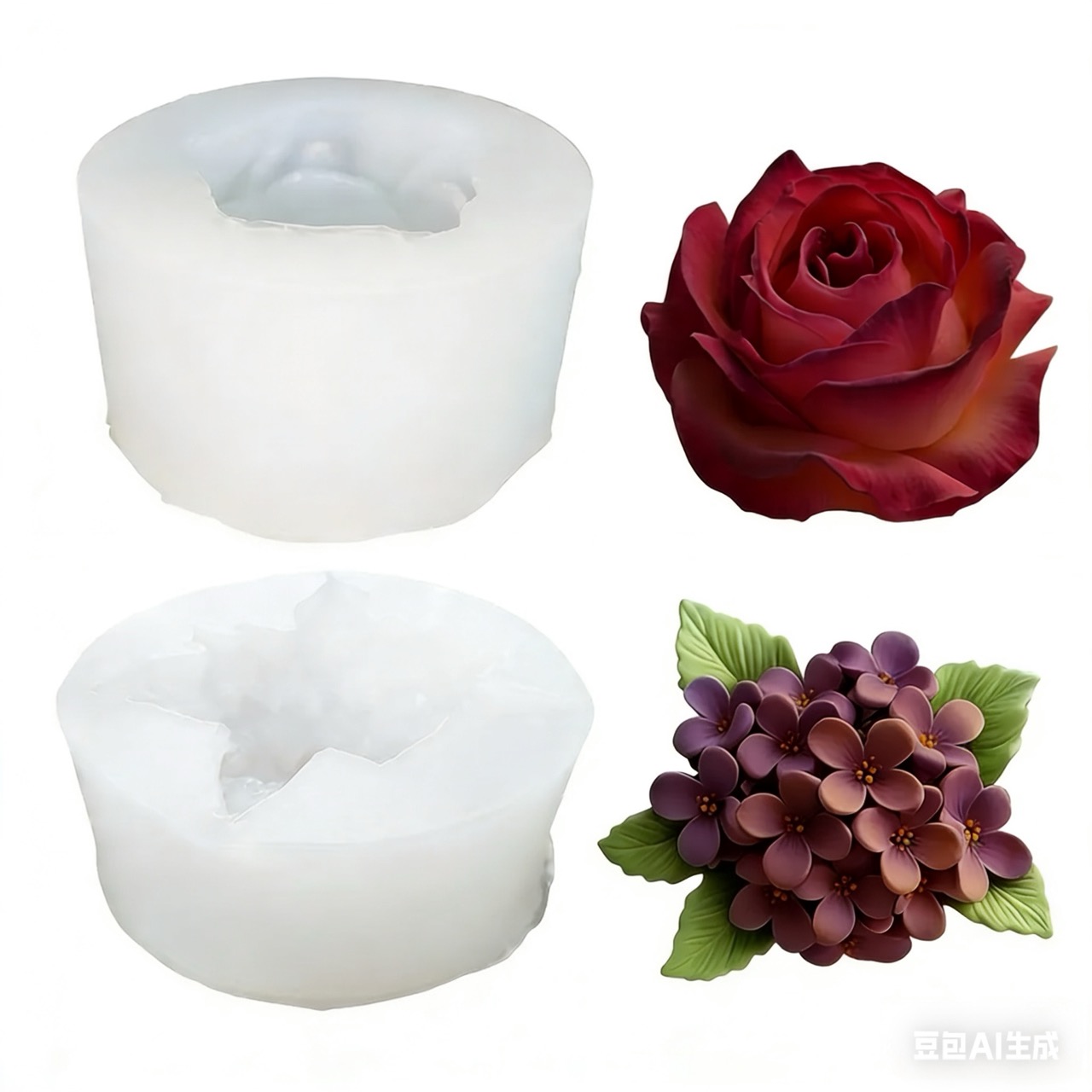 Resin Art Rose - 2-Piece 3D Rose and Lilac Silicone