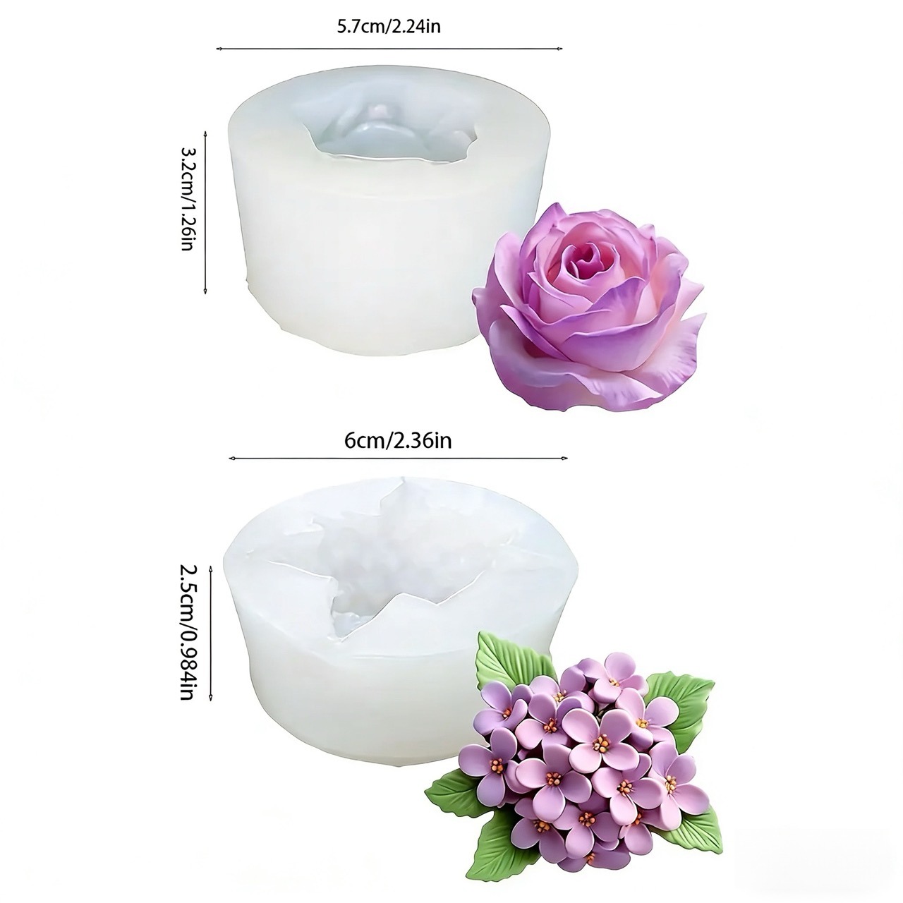 2-Piece 3D Rose and Lilac Sili - đánh giá và giá Resin Art Rose
