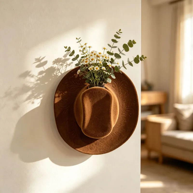 Faux Denim Hat Wall Vase Holde - đánh giá và giá Resin Art Hanging