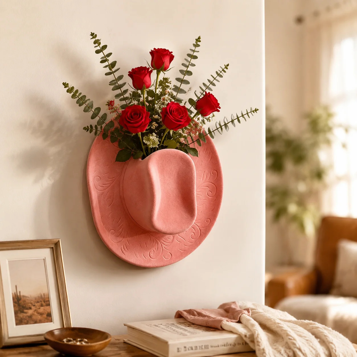 Faux Denim Hat Wall Vase Holde - đánh giá và giá Resin Art Hanging